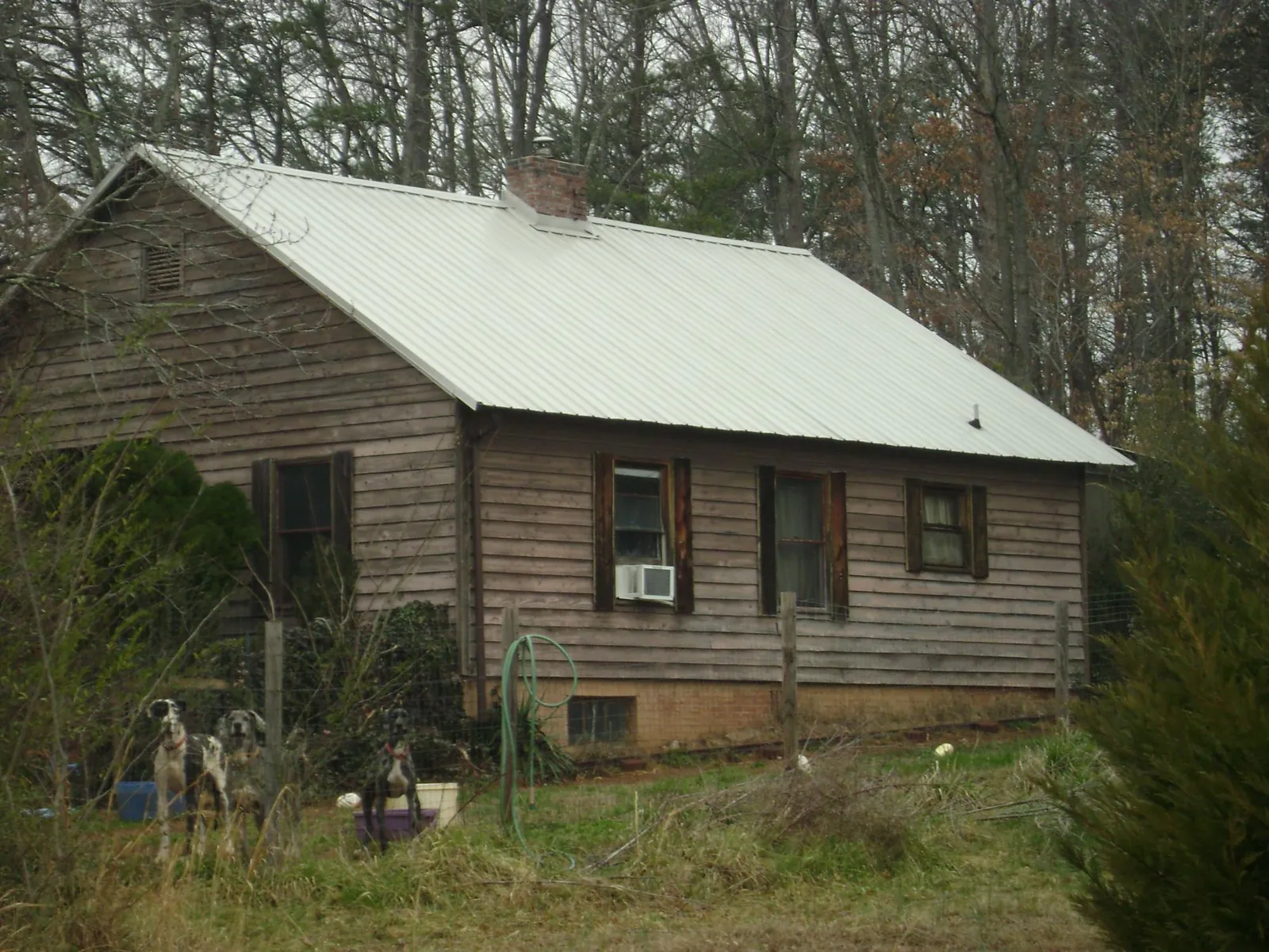White metal roof on an old wood sided farmhouse, from a Asphalt Shingle Roof Repair job in Hye